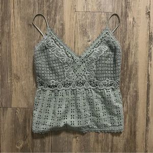 Abercrombie & Fitch All Over Lace Cami Grayish Green Crochet Peplum Tank Top